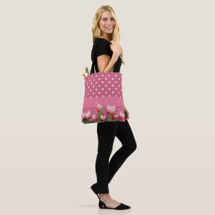 Pink Polka Dots and Tulips, pretty design Tote Bag