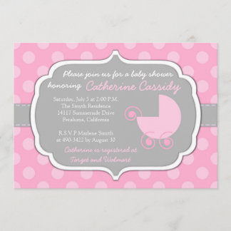 Pink Polka Dots Baby Girl Baby Shower Invitation