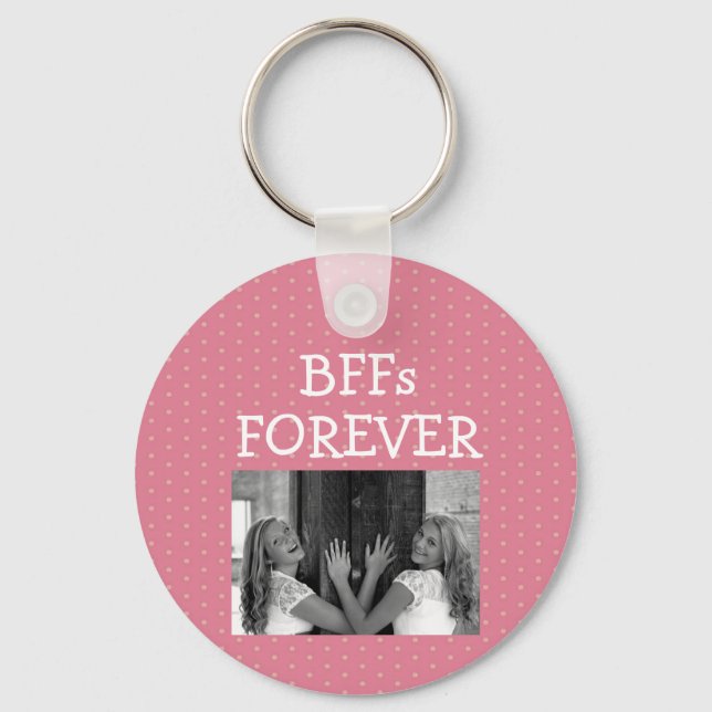 Pink Polka Dots Best Friends Besties BFF Photo Key Ring (Front)