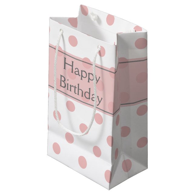 Pink Polka Dots Birthday Small Gift Bag (Front Angled)