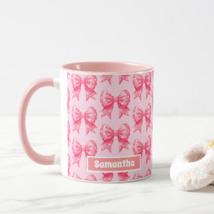 Pink Polka Dots Bow Ribbon Personalised Name Mug