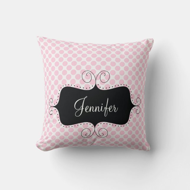 Pink Polka Dots Chic Girly Personalised Pillow (Front)