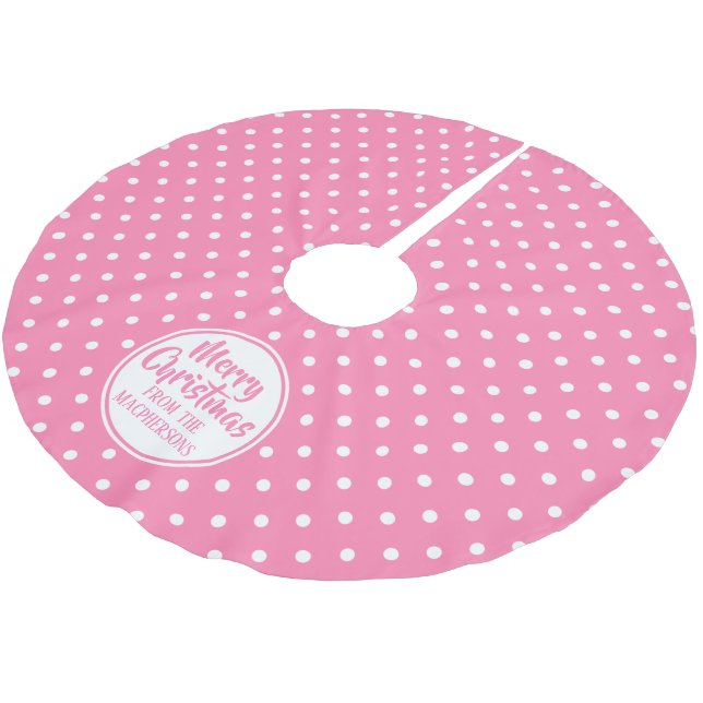 Pink Polka Dots Christmas Tree Skirt (Angled)