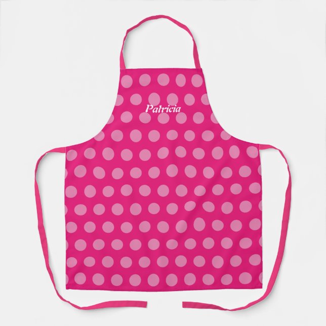 Pink Polka Dots Custom Name Cute Gift Girly Trendy Apron (Front)