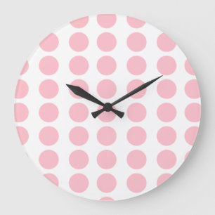 Pink Polka Dots Design Large Clock