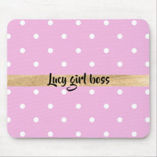 pink polka dots editable personalisation mouse pad