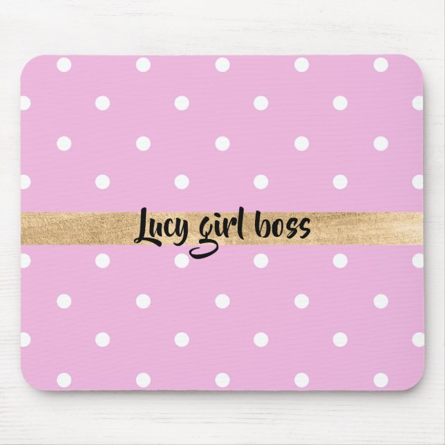 pink polka dots editable personalisation mouse pad (Front)
