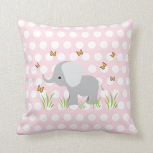 Pink Polka Dots Elephant Nursery Pillows