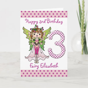 Pink Polka Dots Fairy Princess 3rd Birthday Card
