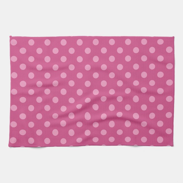 Pink polka dots fuchsia kitchen towel (Horizontal)
