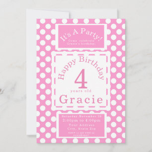 Pink Polka Dots Girls Birthday Party Customisable Invitation