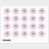 Pink polka dots grey elephant baby shower stickers (Sheet)