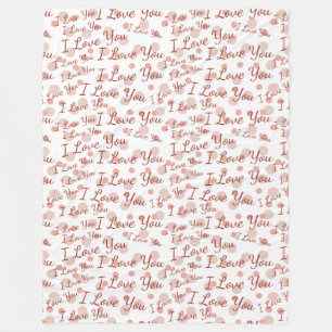 Pink Polka Dots I Love You Fleece Blanket