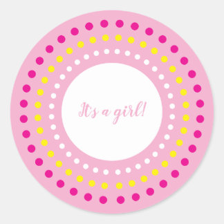 Pink Polka Dots "It's a Girl!" Gender Reveal Classic Round Sticker