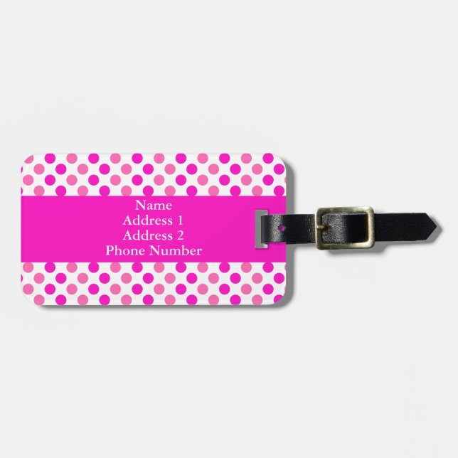 Pink Polka Dots Luggage Tag (Front Horizontal)