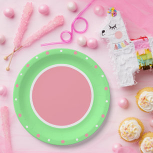 Pink Polka Dots Mint Green Paper Plate