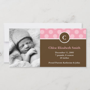 Pink Polka Dots Monogram Baby Announcements