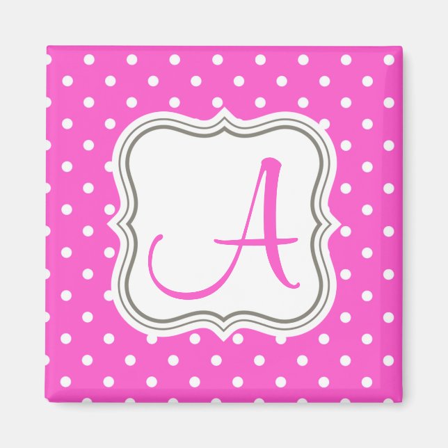 Pink polka dots monogram initial name glamour magnet (Front)