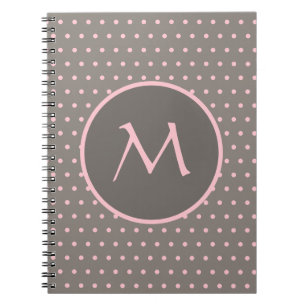 Pink polka dots monogrammed grey notebook