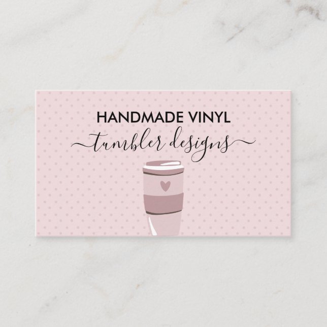 Pink Polka Dots mug heart Vinyl Tumbler Business Card (Front)
