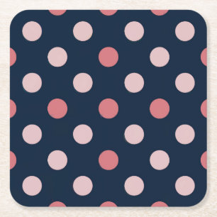 Pink Polka Dots Navy Coaster Set