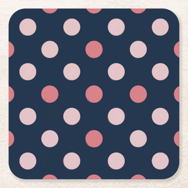 Pink Polka Dots Navy Coaster Set (Front)