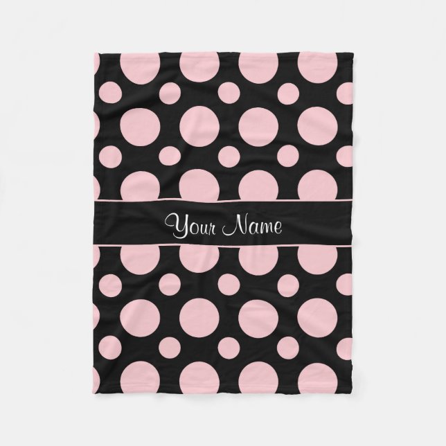 Pink Polka Dots On Black Background Fleece Blanket (Front)