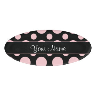 Pink Polka Dots On Black Background Name Tag