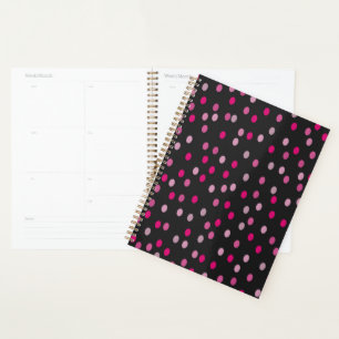 Pink Polka Dots on Black  Planner