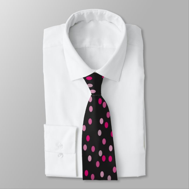Pink Polka Dots on Black  Tie (Tied)