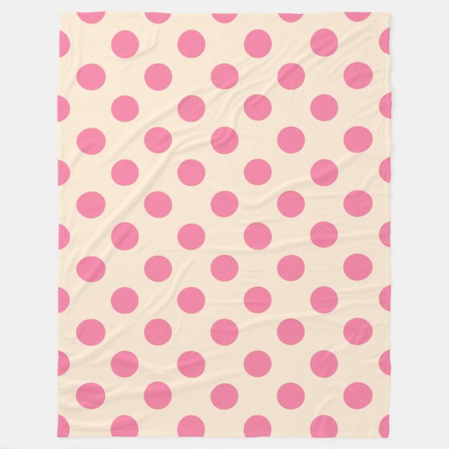 Pink polka dots on cream fleece blanket (Front)