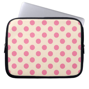 Pink polka dots on cream laptop sleeve