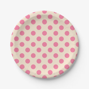 Pink polka dots on cream paper plate