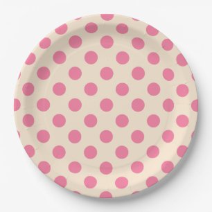 Pink polka dots on cream paper plate