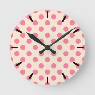 Pink polka dots on cream round clock