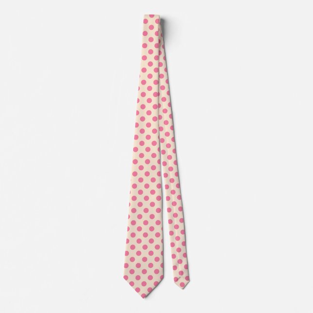 Pink polka dots on cream tie (Front)