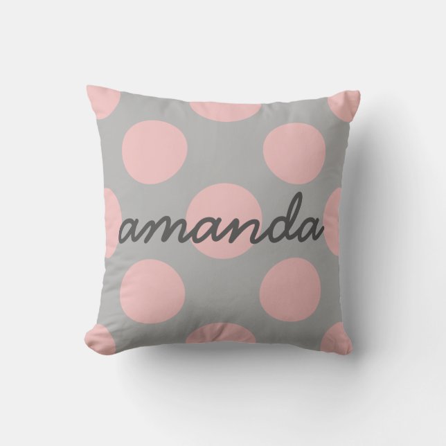 Pink Polka Dots on Grey Cushion (Front)