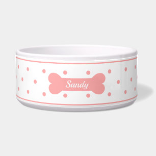 Pink Polka Dots On White With Dog Bone & Name