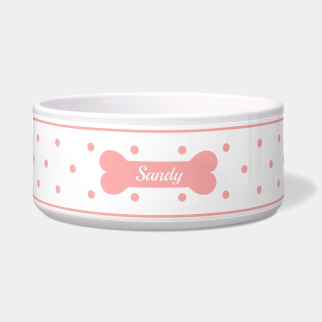 Pink Polka Dots On White With Dog Bone & Name (Front)
