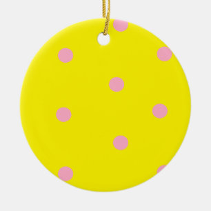 Pink polka dots on yellow ceramic ornament