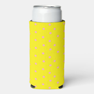 Pink polka dots on yellow seltzer can cooler
