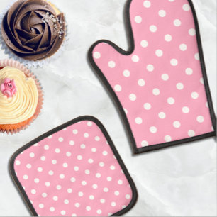 Pink Polka Dots Oven Mitt & Pot Holder Set
