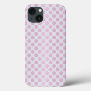 Pink Polka Dots over Silvery White iPhone 13 Case