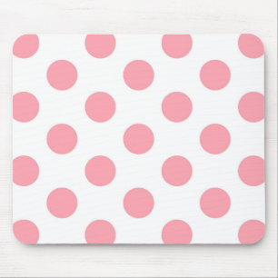 Pink Polka Dots Pattern on White Girly Mouse Pad