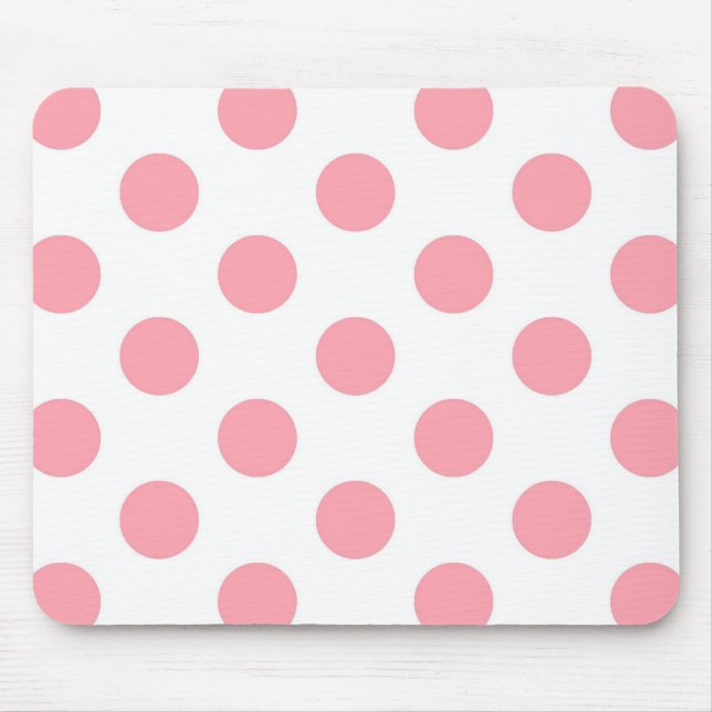 Pink Polka Dots Pattern on White Girly Mouse Pad (Front)