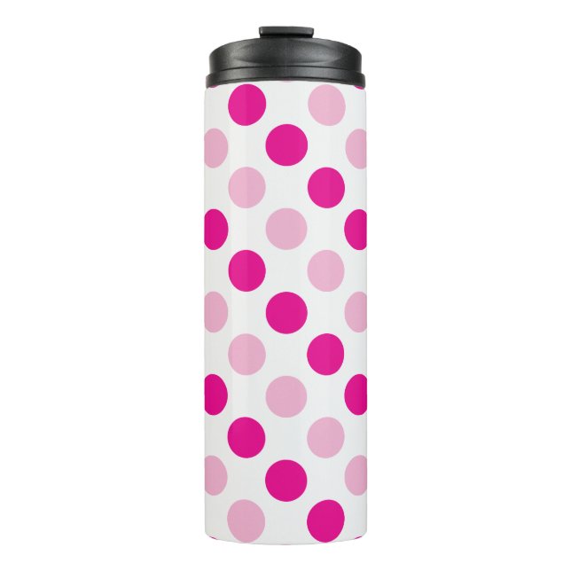 Pink polka dots pattern thermal tumbler (Front)