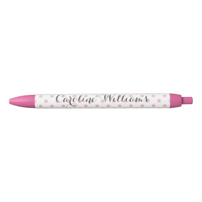 Pink Polka Dots Personalised Black Ink Pen (Front)