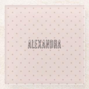 Pink Polka Dots Personalised Name Glass Coaster