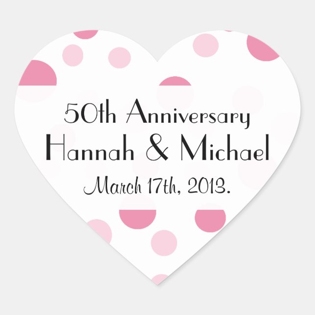 Pink Polka Dots, Polka Dot Pattern, Anniversary Heart Sticker (Front)