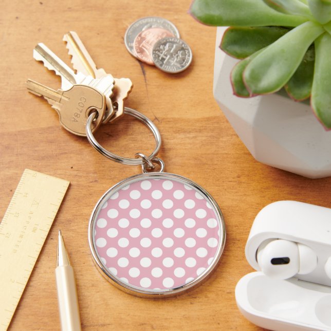 Pink Polka Dots, Polka Dot Pattern, Dots, Dotted Key Ring (Desk)